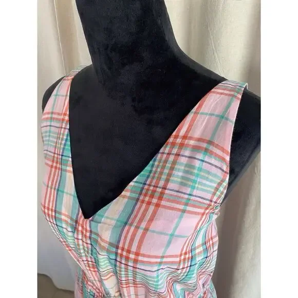 J. Crew Pink & Green Gingham Plaid Cotton Voile ☀️ Dress Cottage Core 🪻Preppy L - Picture 4 of 7